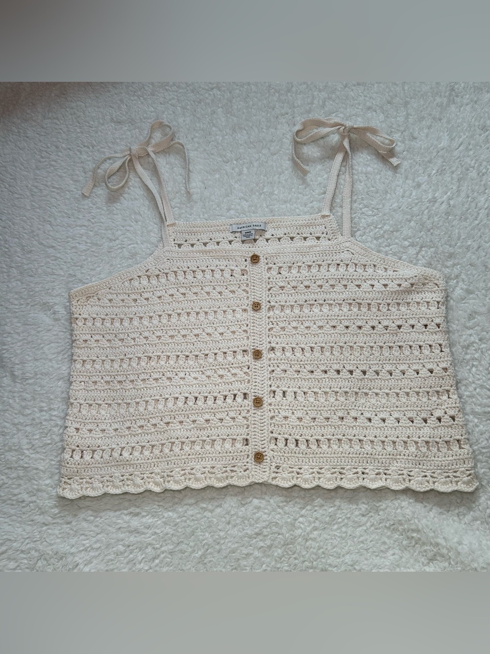 American Eagle Cropped Crochet Tank Top Tie Straps Medium